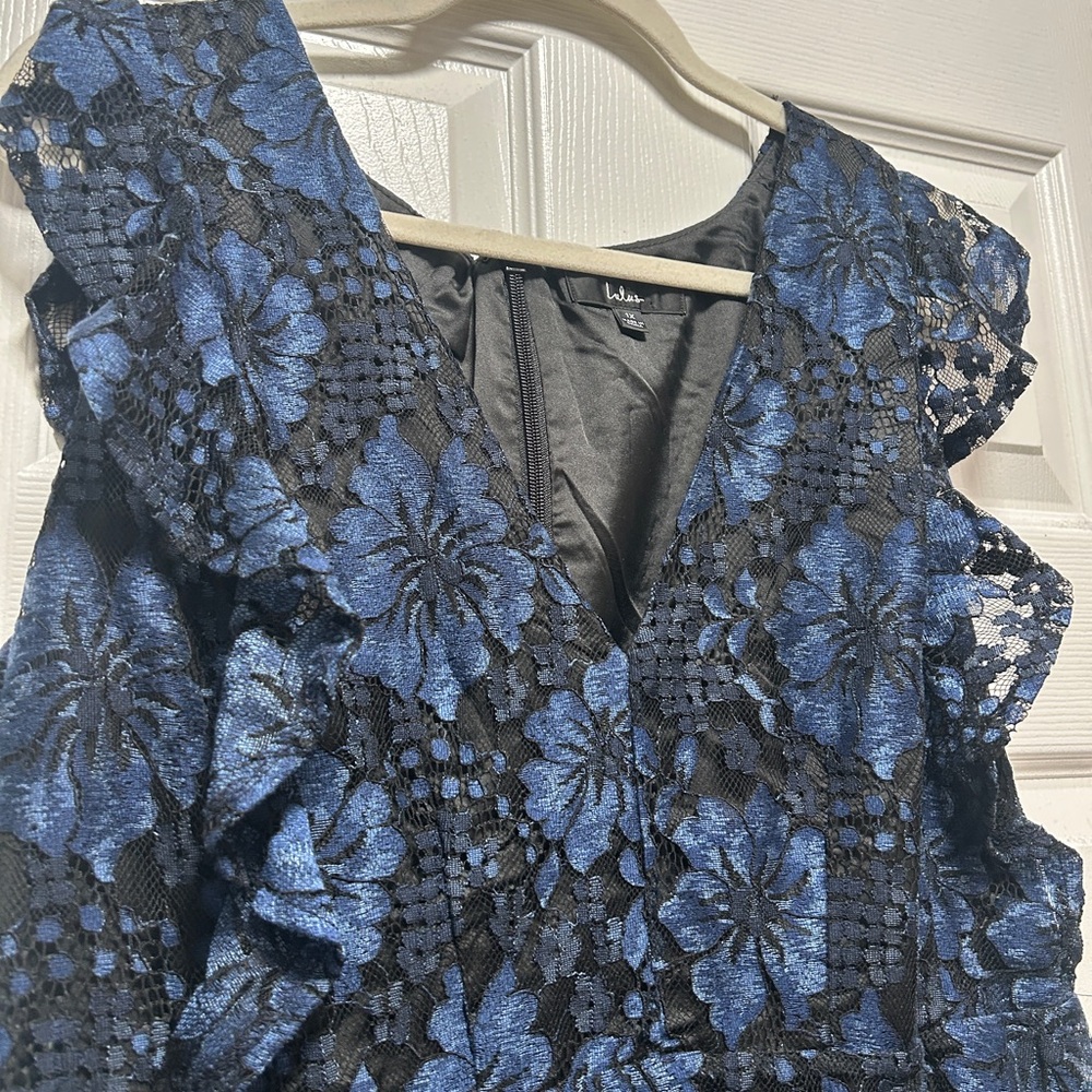 Lulu's Molinetto Navy Blue Lace Ruffled Tiered Sleeveless Maxi Dress